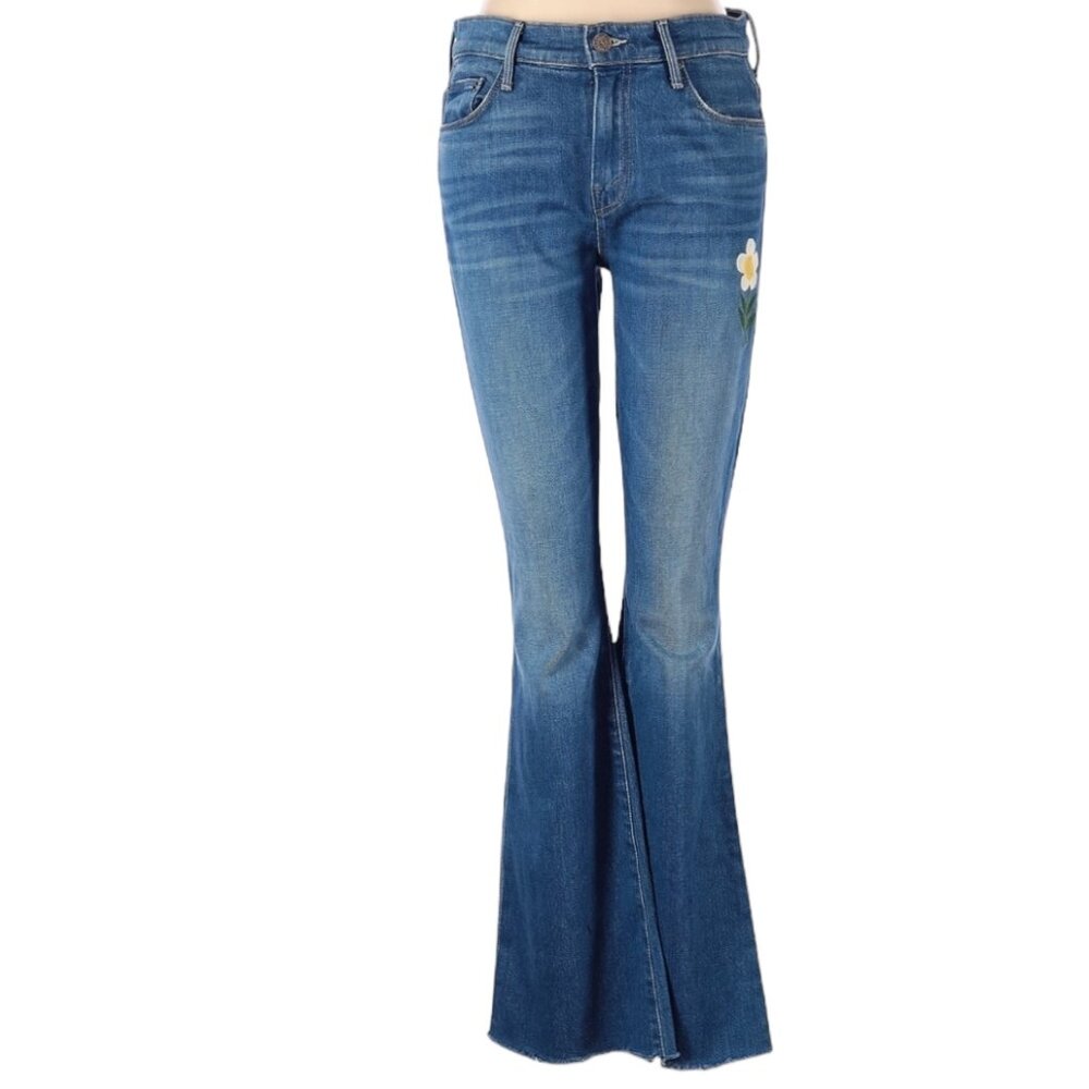 MOTHER The Weekender Fray, Rare Daisy Design, Gold Rush Medium Blue, Size 28